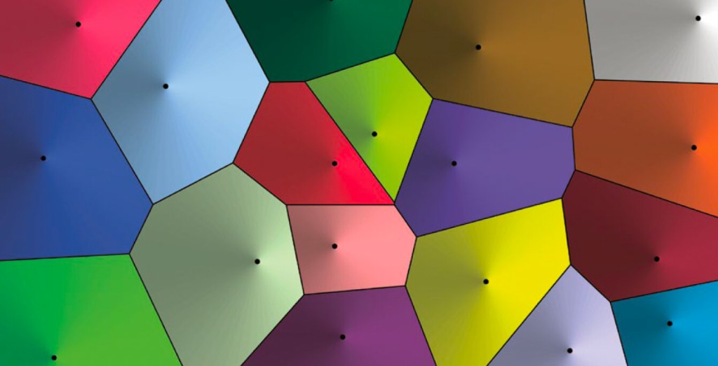 La imagen de los círculos creciendo vista desde arriba conforma un diagrama de Voronoi (figura 6). Es lógico pensar que así se empaquetan o se agrupan las células en los tejidos planos.