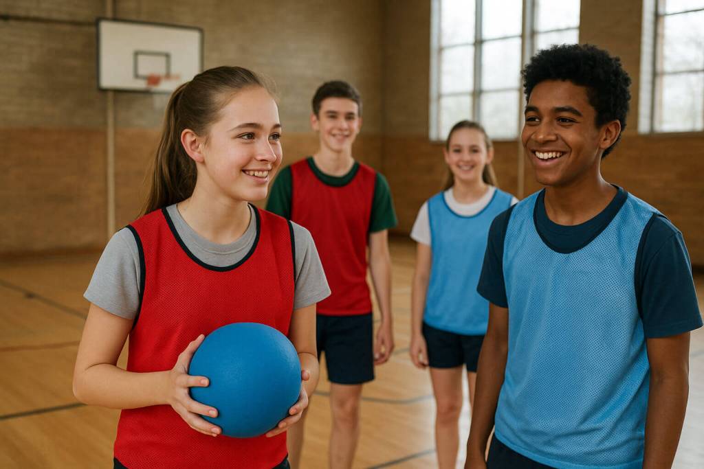 Clase de educación física en el gimnasio. Gamificación