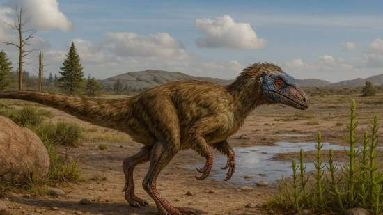 Reconstrucción artística de Anteavis crurilongus, uno de los dinosaurios carnívoros más antiguos conocidos, con rasgos anatómicos inesperadamente avanzados para su época