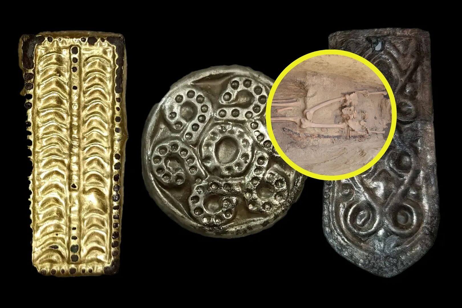 Además del esqueleto y el sable, los arqueólogos descubrieron también un delicado adorno de plata, posiblemente parte de un broche o pieza decorativa que pudo haber sido usado como símbolo de estatus