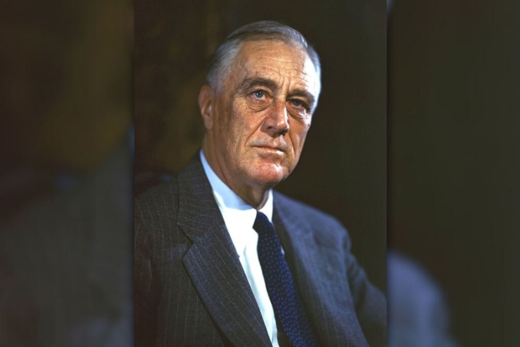 Imagen en color original tomada durante la sesión oficial del retrato de campaña de Roosevelt en 1944