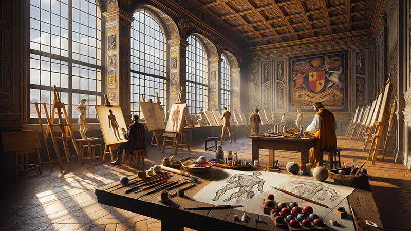 Un primer plano del escudo de armas de la familia Médici, que muestra las esferas rojas características.