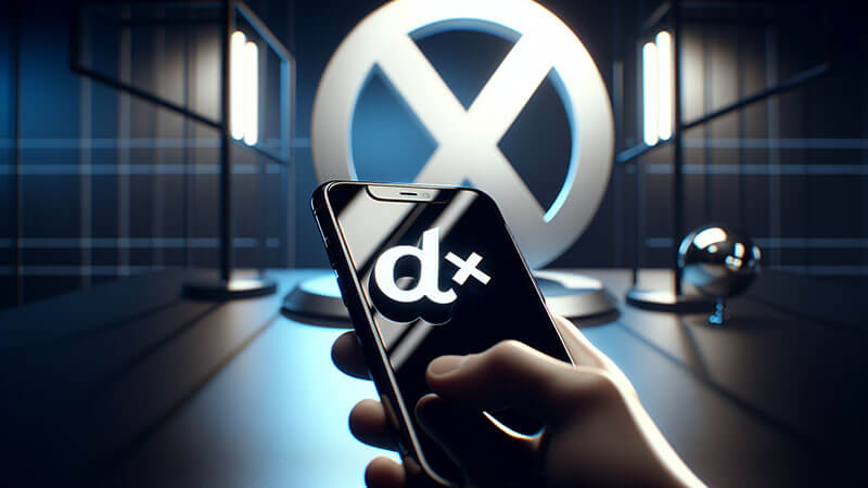 Una mano sosteniendo un smartphone que muestra la interfaz de la aplicación Threads, con su logotipo. El fondo desenfocado sugiere una oficina moderna o un centro de datos.