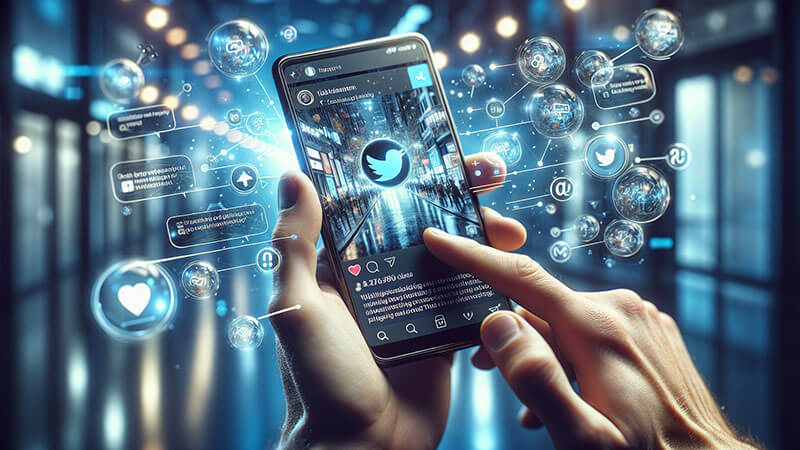 Una captura de pantalla de un feed de Twitter (X), mostrando mensajes cortos de texto (tweets o posts) y el logotipo del pájaro o la "X", sobre un fondo azul.