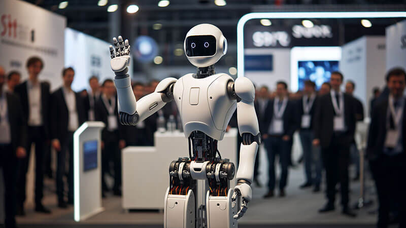 El robot humanoide ASIMO, pequeño y futurista, en una pose dinámica (caminando o saludando) en un escenario limpio y brillante.