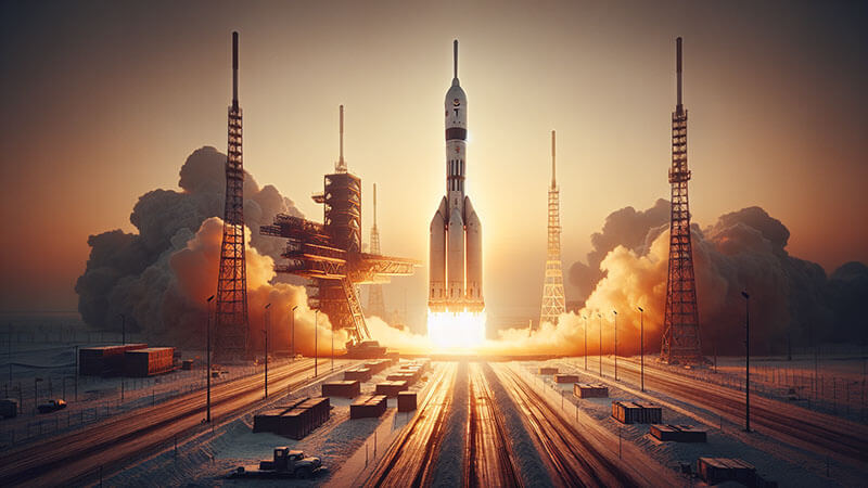 Una imagen de la cápsula espacial Vostok 1 (una esfera con un módulo de servicio), el vehículo que llevó a Yuri Gagarin al espacio.