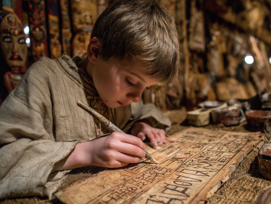 Niño medieval escribiendo