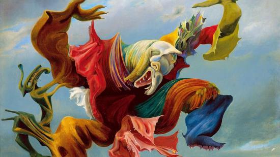 Max Ernst, una de las dos versiones de L’Ange du Foyer (El ángel del hogar), 1937. Óleo sobre lienzo, 112,5 x 144 cm. Colección privada.