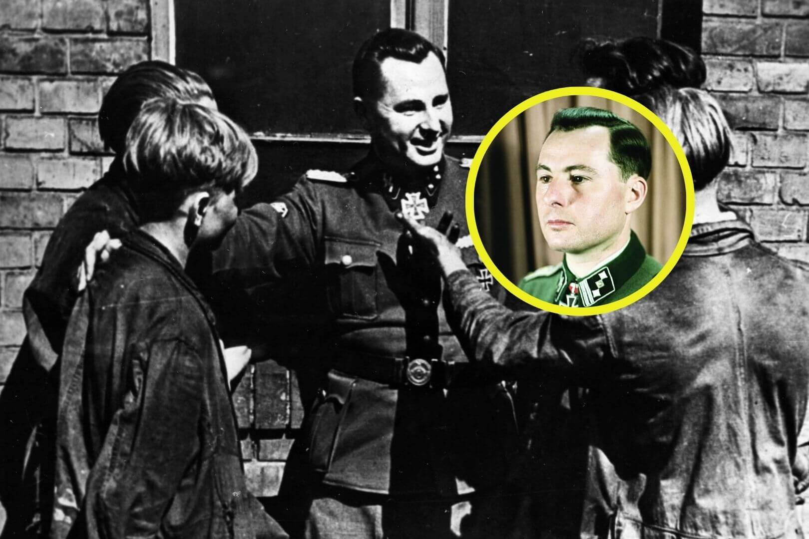 Durante su estancia en Berlín el 7 de julio de 1944, Léon Degrelle mantuvo un encuentro con trabajadores belgas voluntarios que se habían trasladado a la capital del Tercer Reich