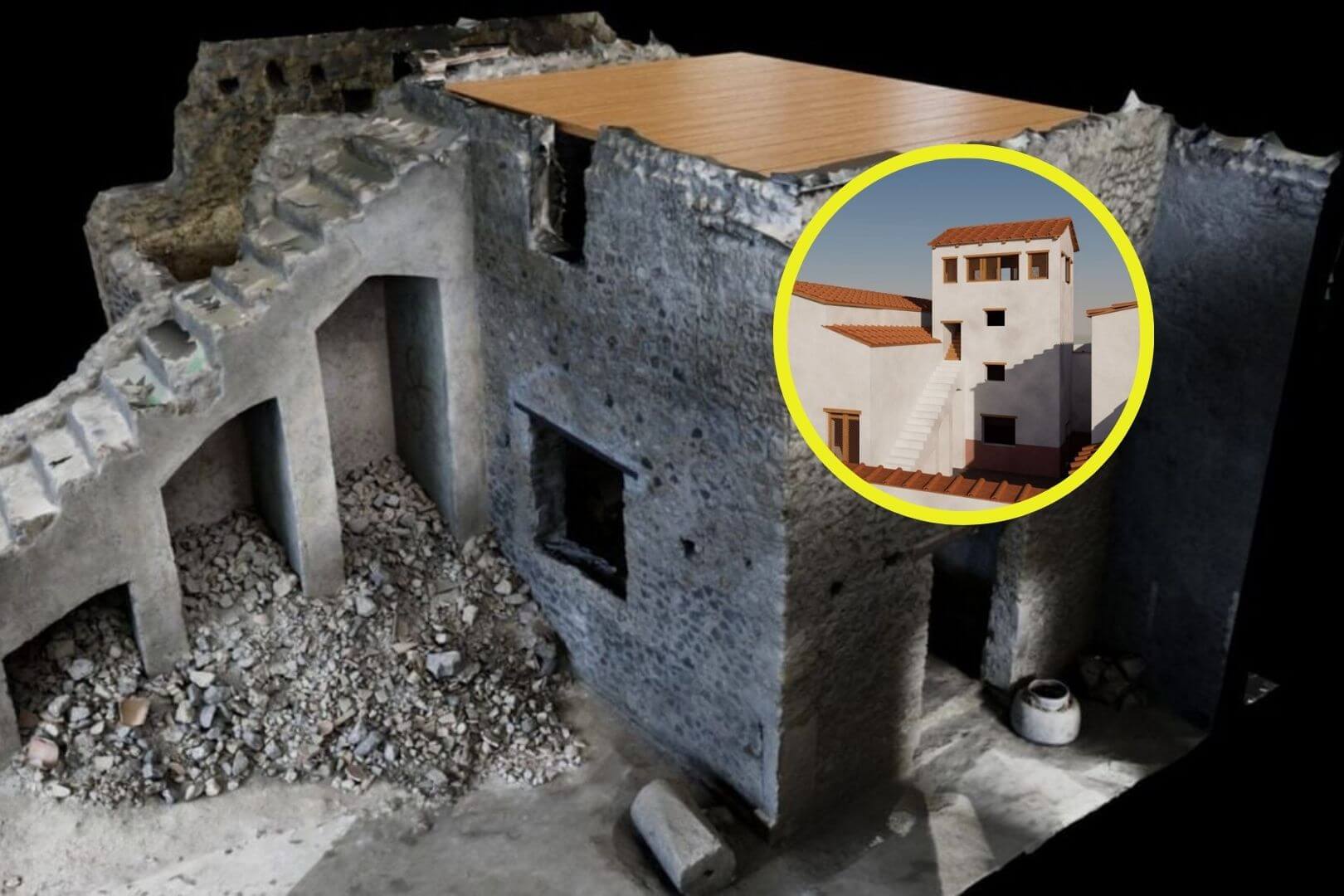 La réplica digital de la Casa del Tiaso muestra cómo habría sido su techo de madera reconstruido en la planta superior