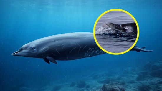 Detectan por primera vez en mar abierto a un esquivo zifio con colmillos... y le toman una muestra con una ballesta científica