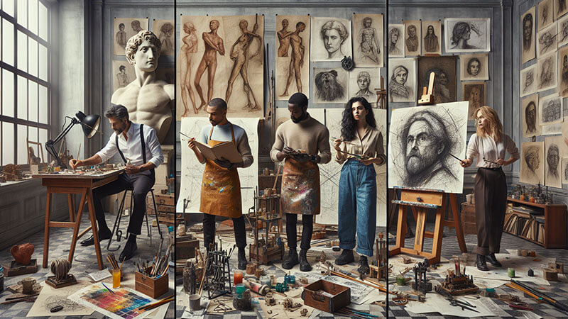 Primer plano de una mano escribiendo o dibujando con un lápiz sobre un papel con gráficos y bocetos. Al fondo, la representación de una silueta de una cabeza con un bombillo encendido, simbolizando el momento de una idea o solución creativa.