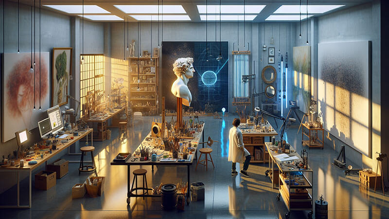 Una mano manipulando una masa o material de color naranja y amarillo brillante para crear una forma tridimensional abstracta y geométrica, simbolizando la invención de una forma de arte nunca vista o una idea innovadora.