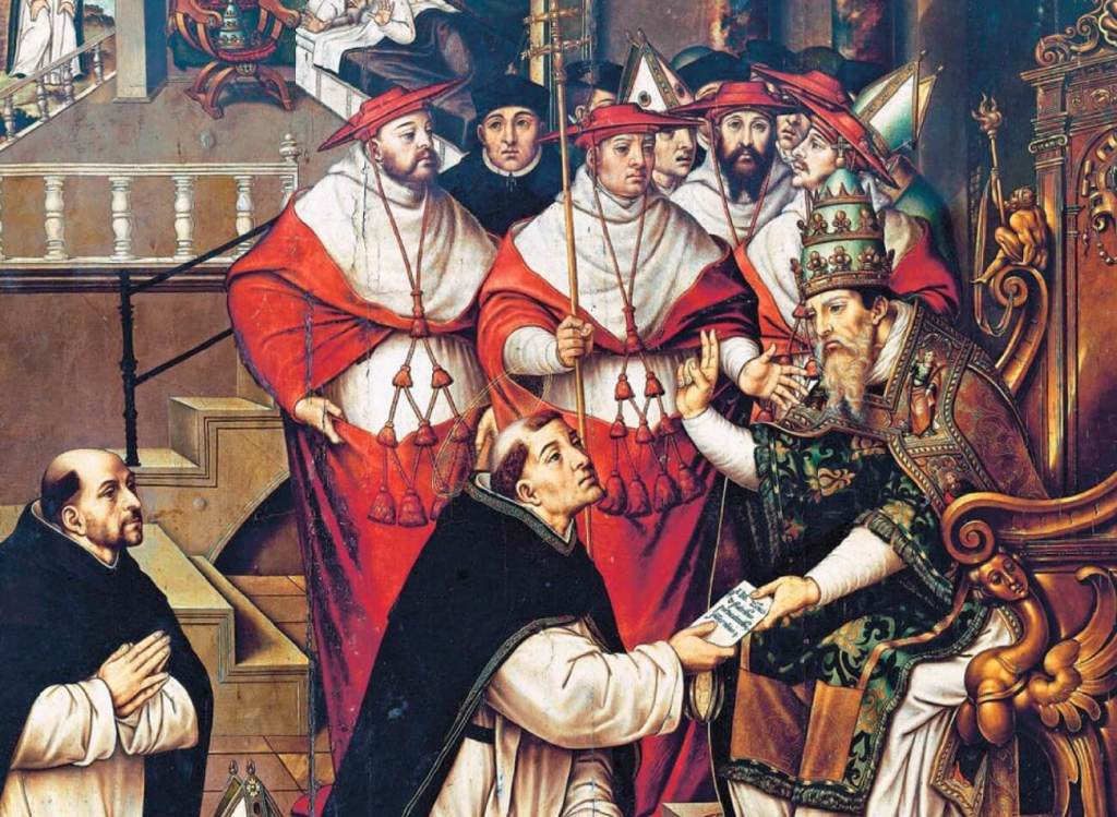 El pontífice Honorio III, incitador de la Quinta Cruzada, confirma la Orden de Santo Domingo dentro de la Iglesia romana.