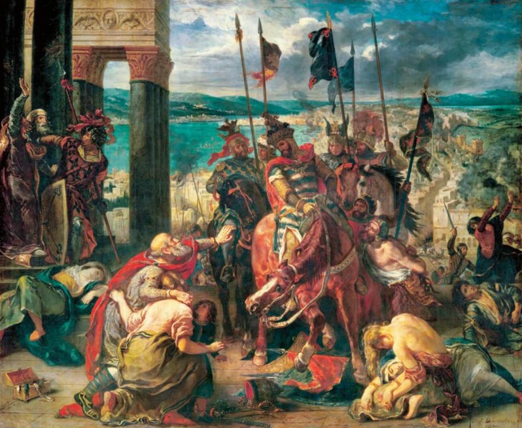 La ocupación cristiana de Bizancio, llevada a cabo durante la Cuarta Cruzada, fue atroz en cuanto al nivel de violencia y destrucción que allí se vivió. A la dcha., habitantes de la capital bizantina ruegan clemencia al invasor.
