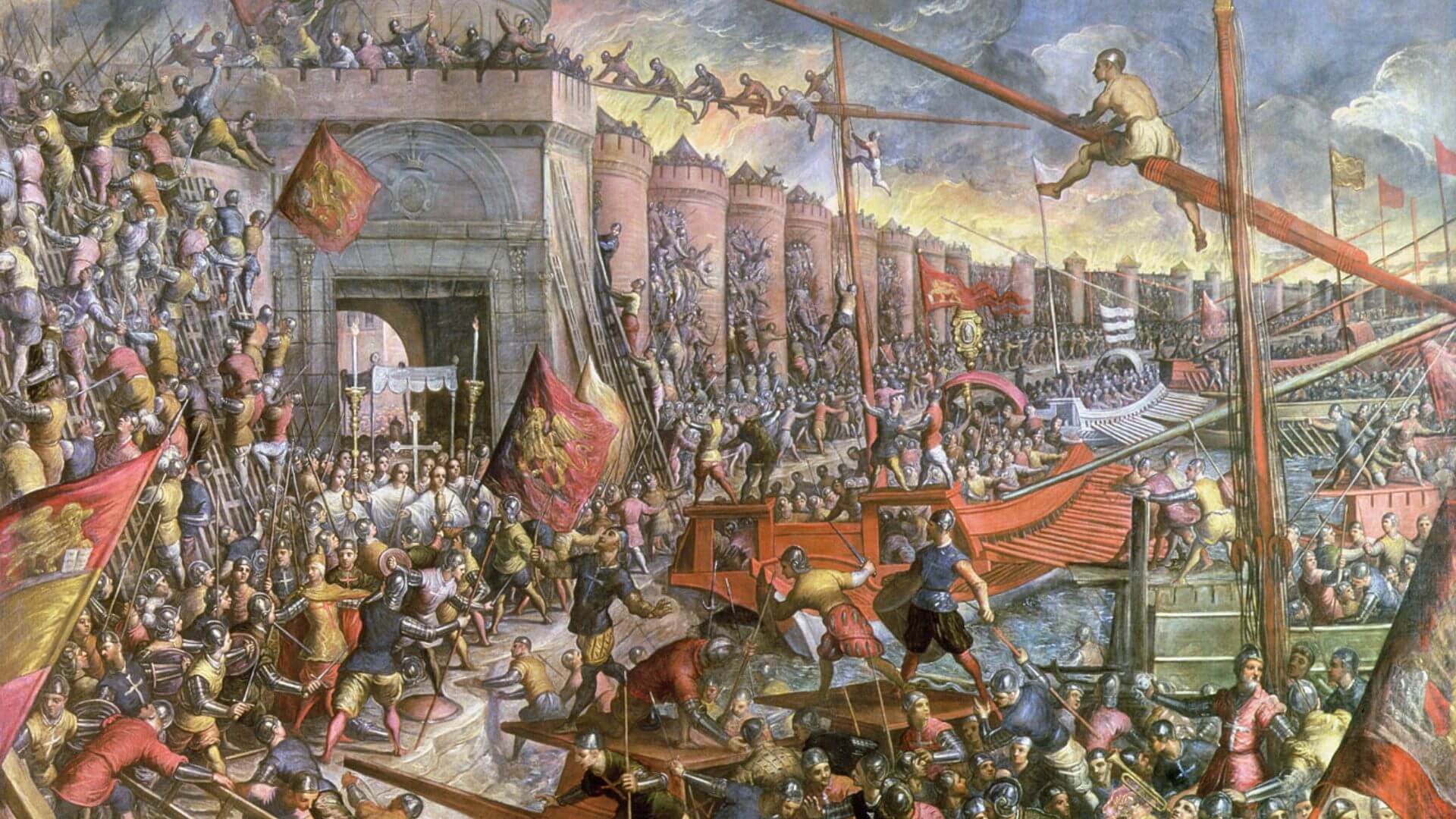 Constantinopla fue un codiciado enclave estratégico por su situación geográfica. En la imagen, los cruzados luchan para conquistar la capital bizantina en el año 1204