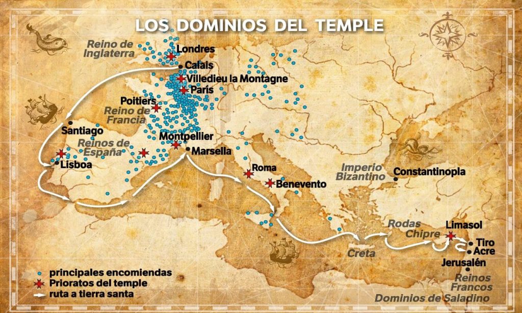 El área de mayor número de encomiendas controladas por la Orden en Europa se encontraba al norte de Francia. Las rutas marcadas por peregrinaciones a los Santos Lugares son campo de influencia templaria.