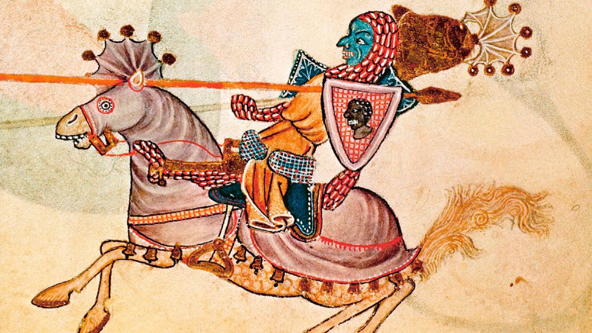 El sultán Saladino, defensor del mundo islámico, desarma en batalla al rey Ricardo I de Inglaterra, conocido también como Ricardo Corazón de León.