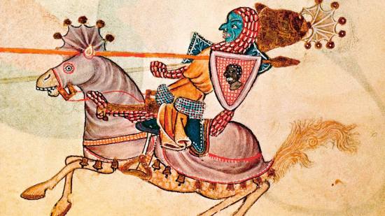 El sultán Saladino, defensor del mundo islámico, desarma en batalla al rey Ricardo I de Inglaterra, conocido también como Ricardo Corazón de León.