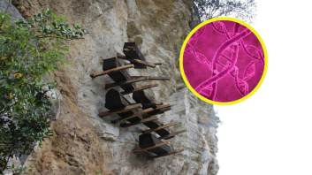 Cofres funerarios suspendidos sobre un acantilado