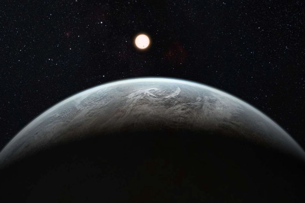 Representación artística de un planeta rocoso girando en torno a una estrella distante